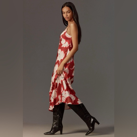 NWT Anthropologie Red and White Sleeveless V-Neck Slip Midi Dress, Size Medium - Picture 2 of 8